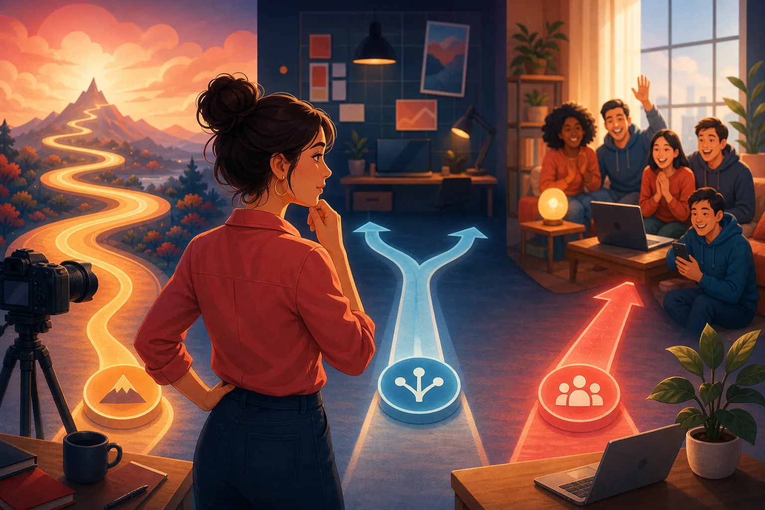 A creator comparing three clear paths, weighing effort against what each one actually does for her channel