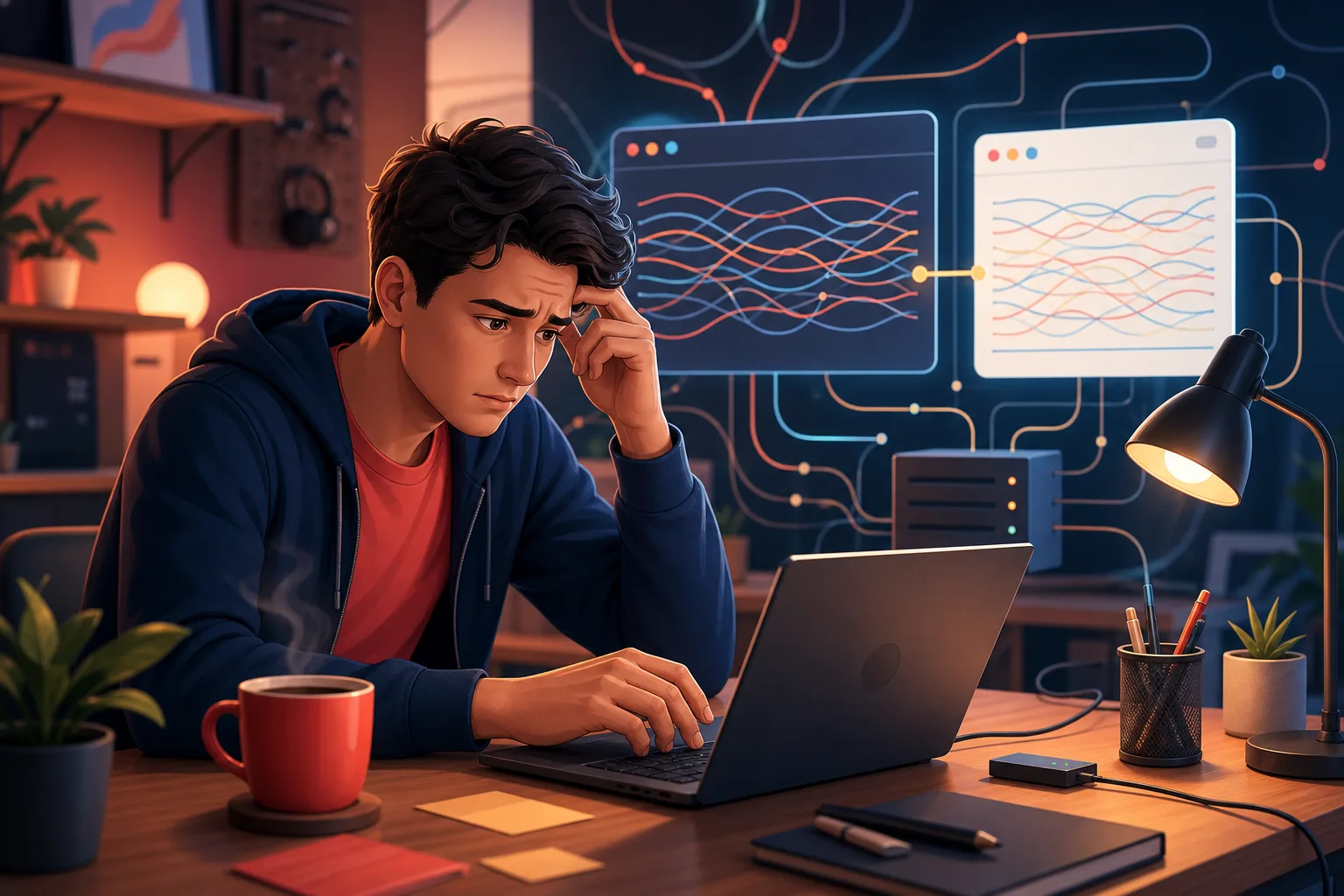 Person at a laptop looking slightly overwhelmed copying a long channel ID into a feed tool