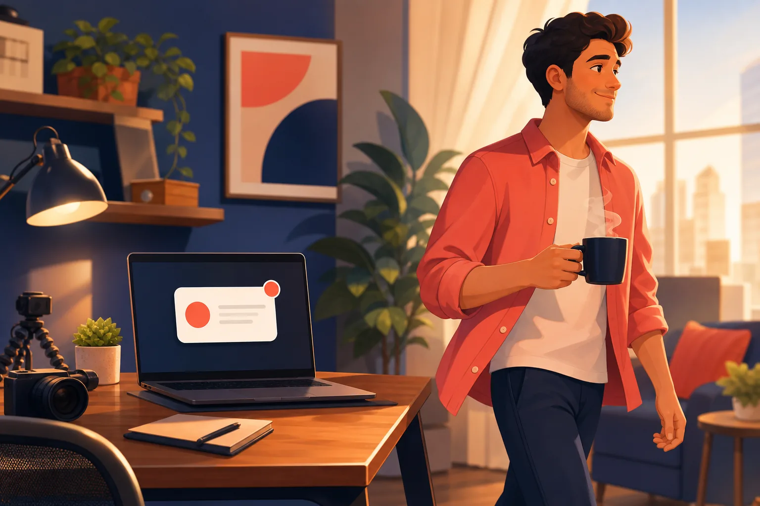 Person at a desk noticing a small browser popup alert, but away from the screen so they would miss it