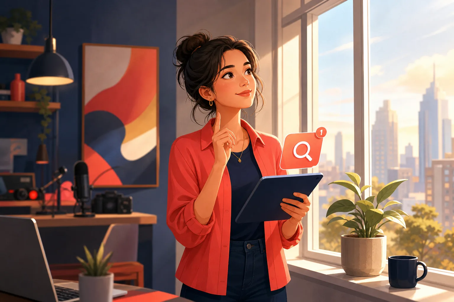 Thoughtful woman at a window realizing why the web-crawling alert never caught her channel's videos