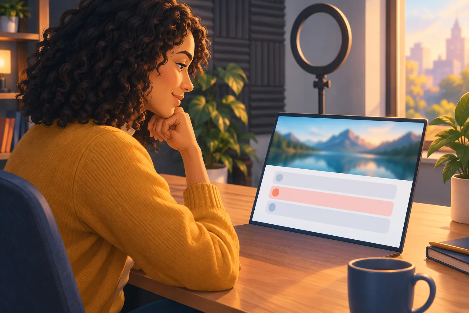 Creator at her desk deciding whether her finished YouTube video should go out unlisted, private or public