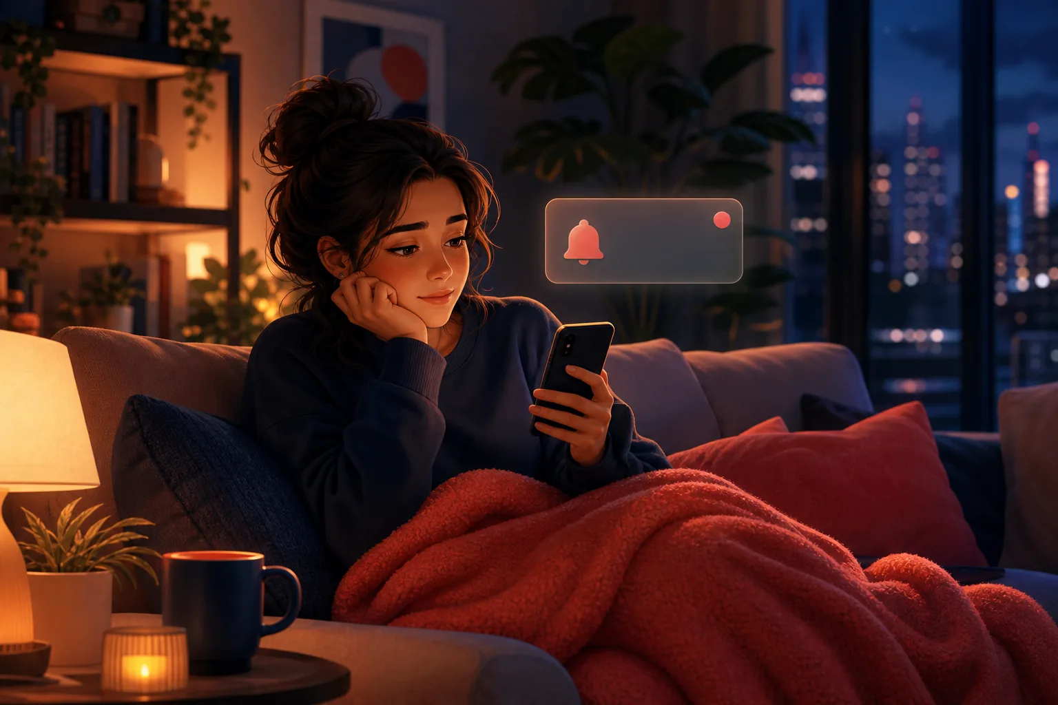 A loyal but busy fan glancing at her phone at night, an upload alert never arriving