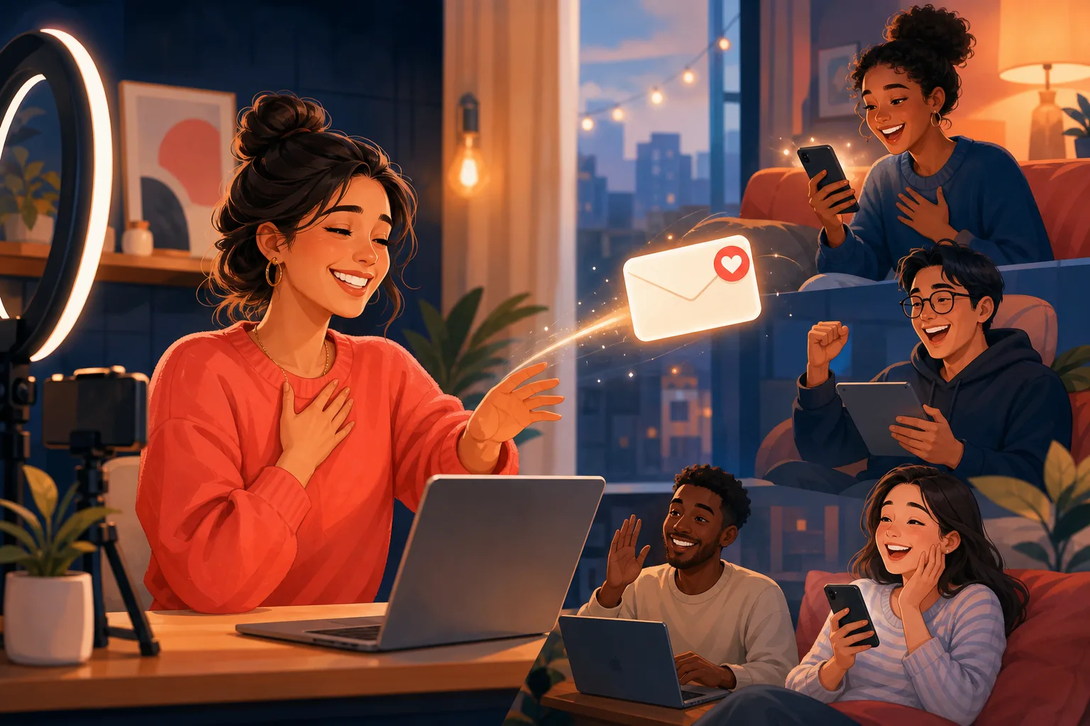 Creator publishing a video as a single email alert glides out to happy fans on their devices