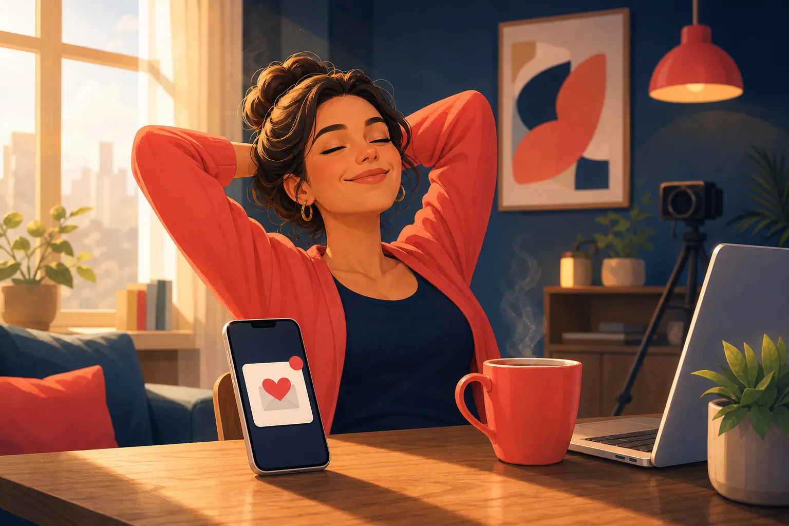 Viewer confident that every favorite channel is handled, phone showing a single alert card